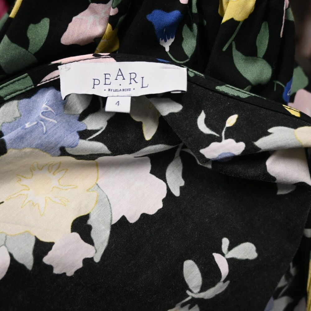Pearl By Lela Rose Dress Size 4 Black Yellow Pink Blue Floral One Shoulder - Picture 6 of 6